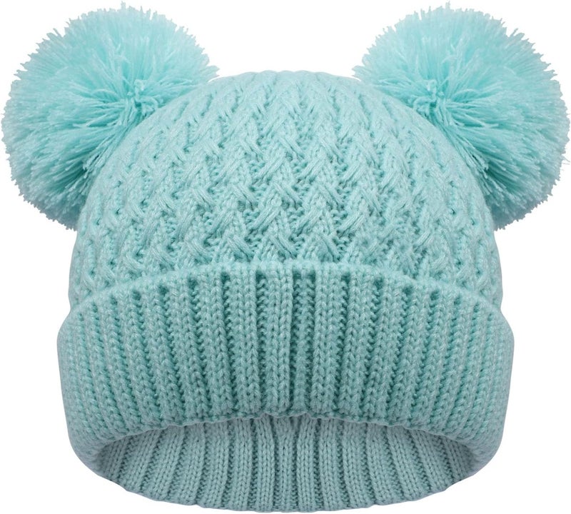 KDVOG Store Kids Winter Hat Warm Knitted Beanies with Double Pom Pom Thick Ski Cap for Boys Girls 7-12 Years - Image 1